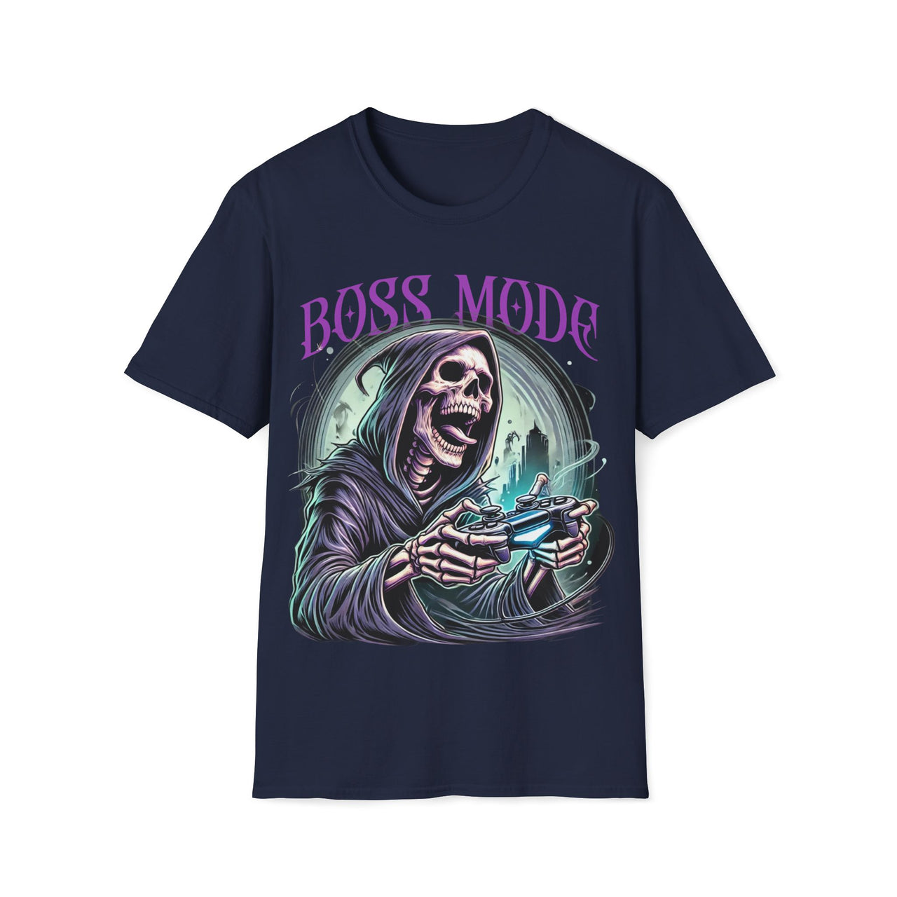 Macabre Threads Navy Eternal Gamer – Grim Reaper Gaming T-Shirt