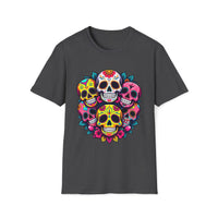 Macabre Threads Dark Heather Candy Skulls Sugar Skull T Shirt – Día de los Muertos Graphic Tee