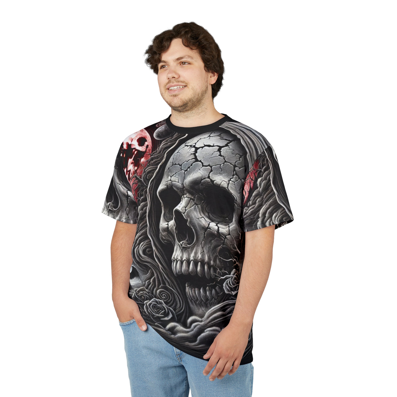 Macabre Threads Crimson Doom All-Over Print T-Shirt – Skull & Shadow Apocalypse Tee
