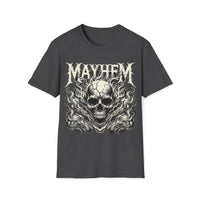 Macabre Threads Dark Heather Mayhem – Flaming Skull T-Shirt
