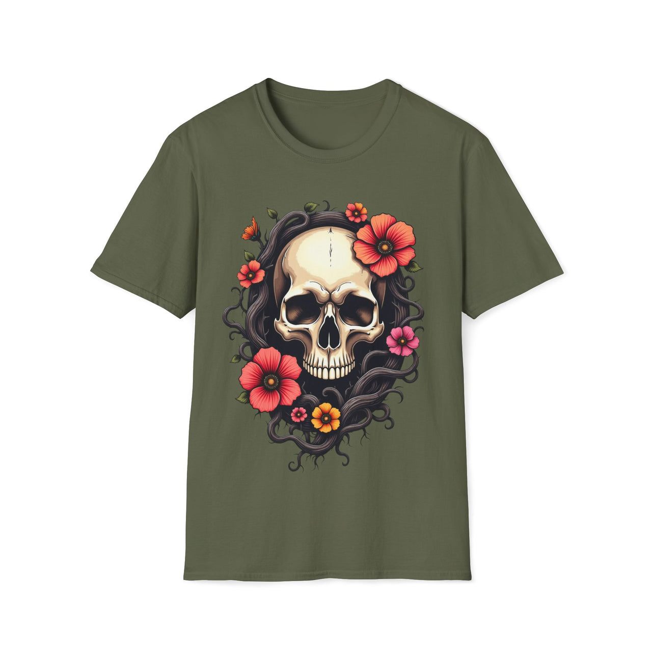 Macabre Threads Vivid Skull – Skull with Flowers Shirt