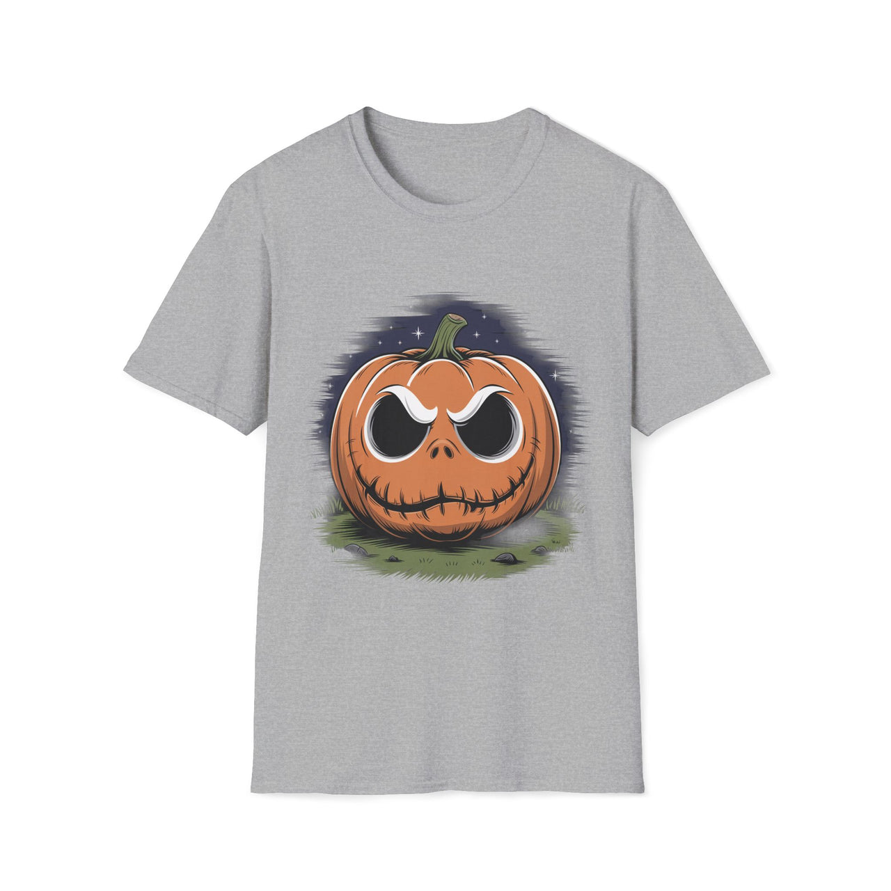 Macabre Threads Sport Grey Scary Pumpkin Shirt – Creepy Jack-O’-Lantern Halloween Tee