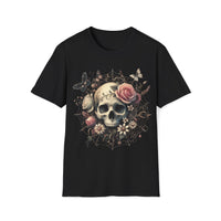 Macabre Threads Black Web of Remembrance – Skull and Roses T-Shirt