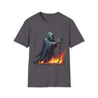 Macabre Threads Charcoal Fiery Reaper – Chains of Flame T-Shirt