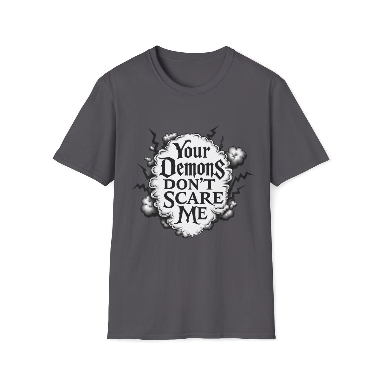 Macabre Threads Charcoal Gothic Resolve T-Shirt – Your Demons Don’t Scare Me Tee