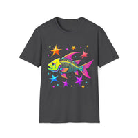 Macabre Threads Dark Heather Neon Filament T-Shirt – Psychedelic Fish Skeleton Design