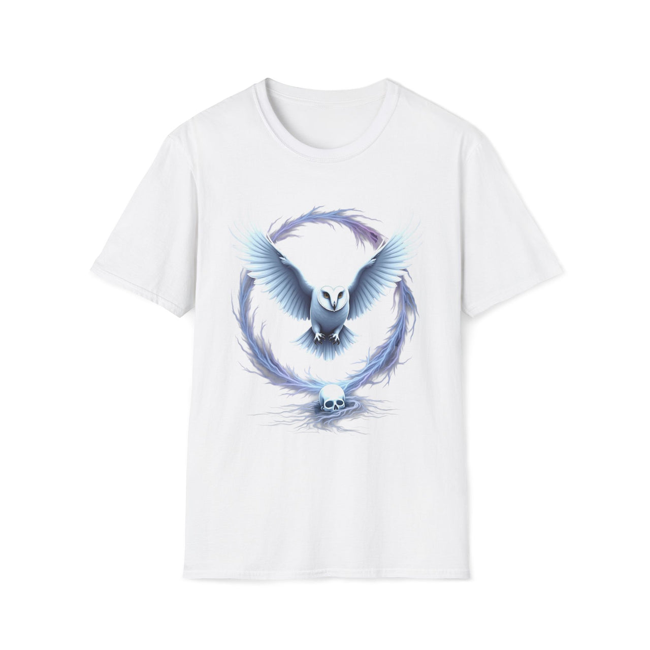 Macabre Threads White Ethereal Portal – Mystical Owl T-Shirt
