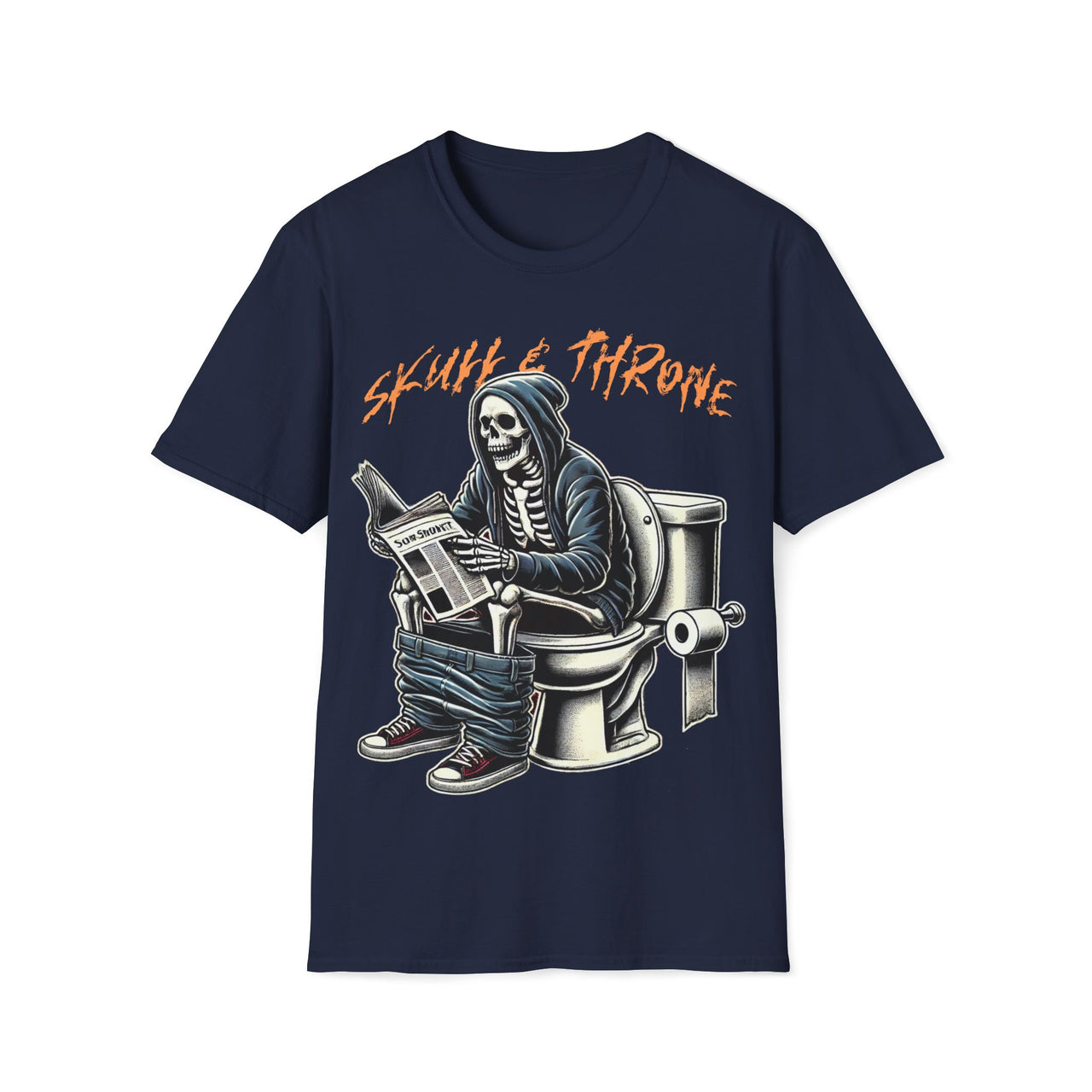 Macabre Threads Navy Skull and Throne – Gothic Skeleton King T-Shirt