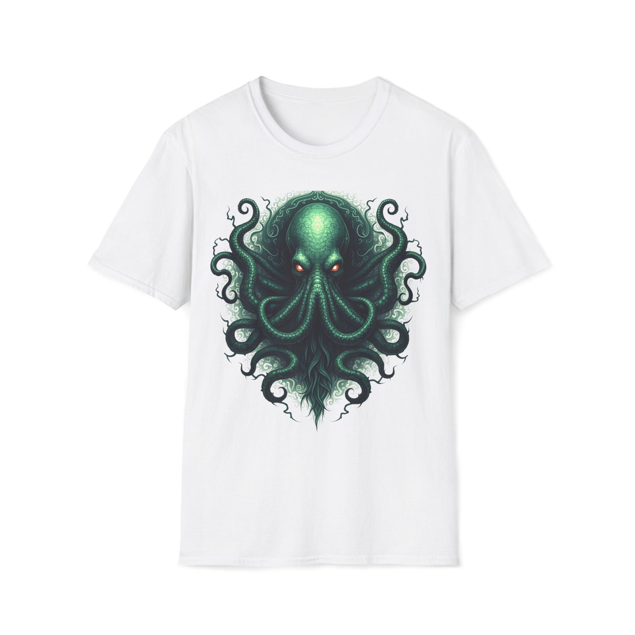 Macabre Threads White Cthulhu Enigma T-Shirt – Cosmic Horror Tentacle Design