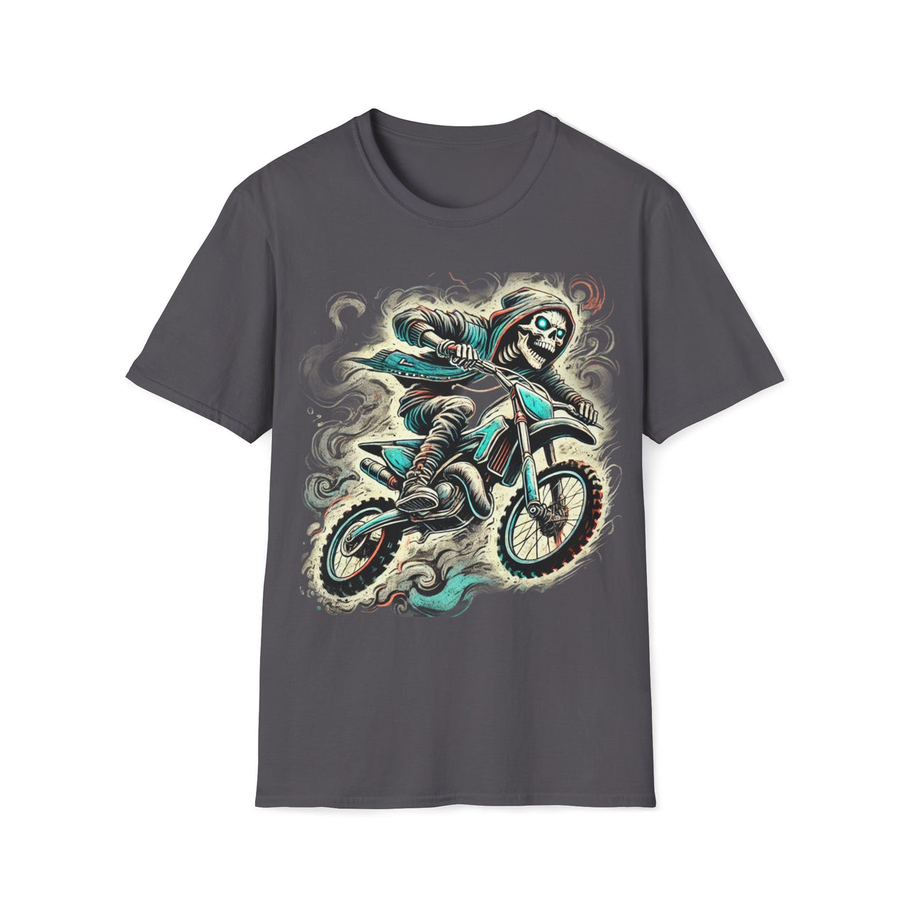 Macabre Threads Charcoal Reckless Rider – Grim Reaper Dirt Bike T-Shirt