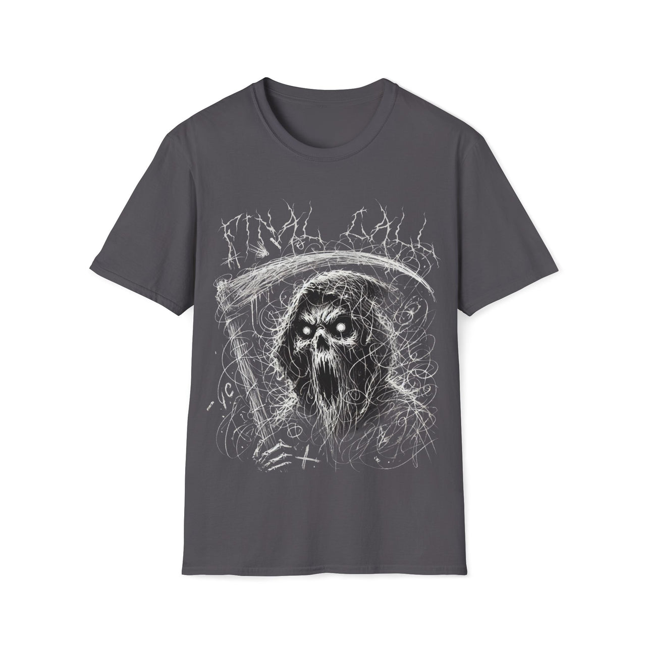 Macabre Threads Charcoal Final Call – Chaotic Sketch Reaper Tee
