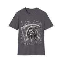 Macabre Threads Charcoal Final Call – Chaotic Sketch Reaper Tee