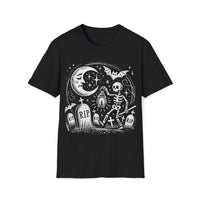 Macabre Threads Black Lantern’s Glow T-Shirt – Gothic Skeleton Graveyard Design