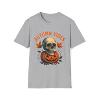 Autumn Vibes T-Shirt – Halloween Skull and Pumpkin Shirt