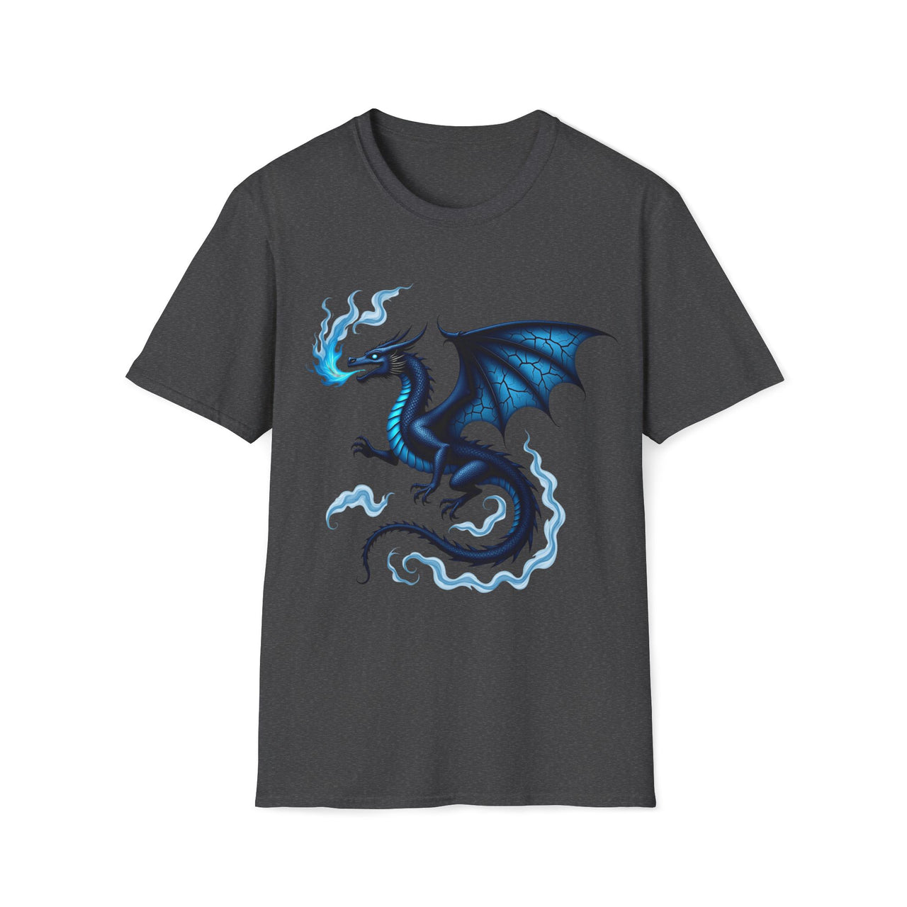 Macabre Threads Dark Heather Ethereal Inferno T-Shirt – Blue Fire Dragon Gothic Design