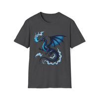 Macabre Threads Dark Heather Ethereal Inferno T-Shirt – Blue Fire Dragon Gothic Design