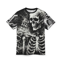 Macabre Threads Black stitching Perished All-Over Print T-Shirt – Chalk-Style Graveyard Death Tee
