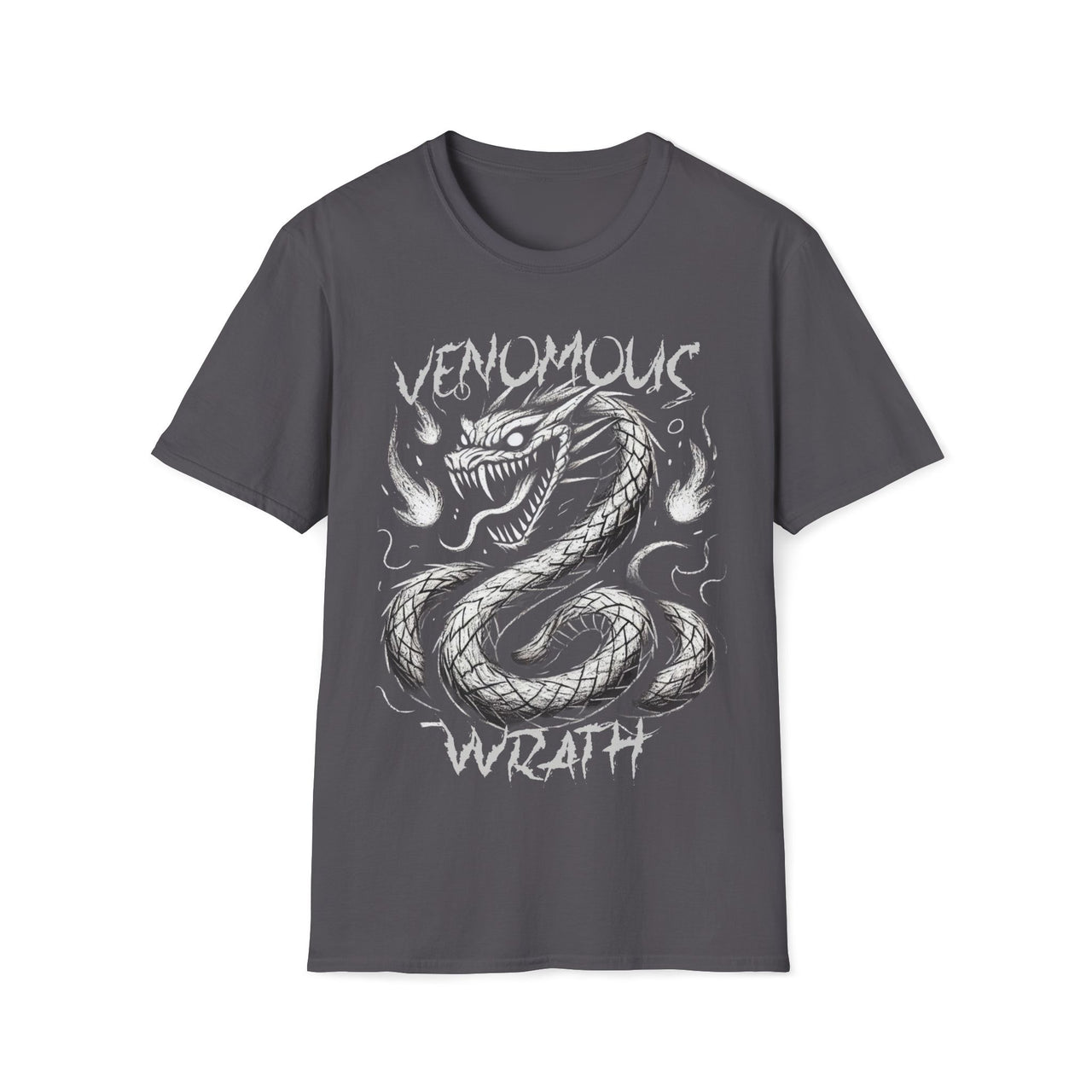 Macabre Threads Charcoal Venomous Wrath T-Shirt – Coiled Serpent Horror Tee