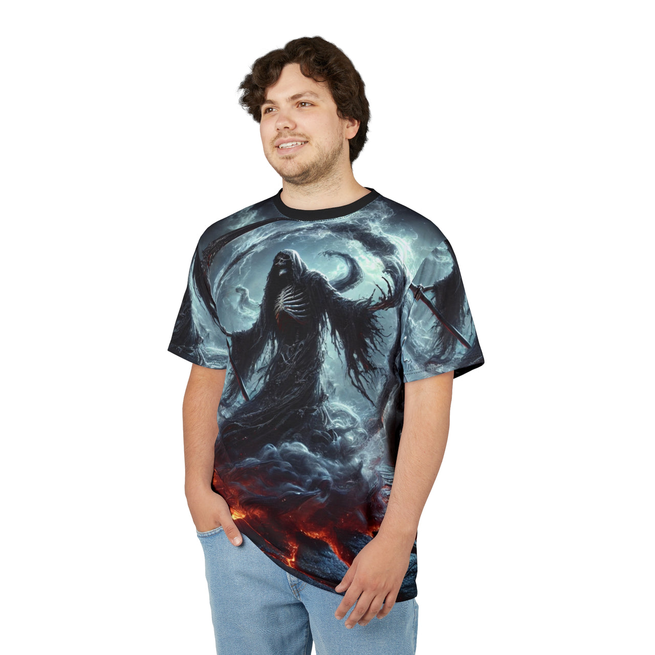 Macabre Threads Eternal Abyss All-Over Print T-Shirt – Grim Reaper Void Scythe Tee