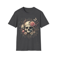 Macabre Threads Dark Heather Web of Remembrance – Skull and Roses T-Shirt