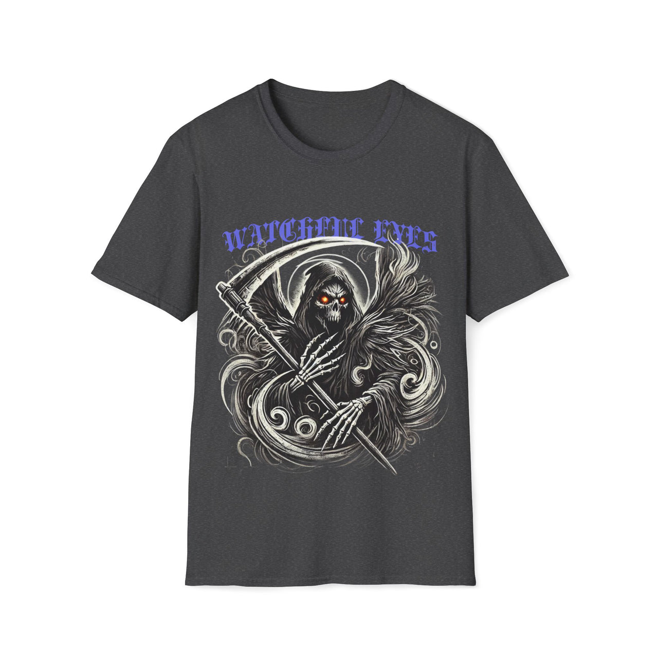 Macabre Threads Dark Heather Watchful Eyes – Grim Reaper T-Shirt