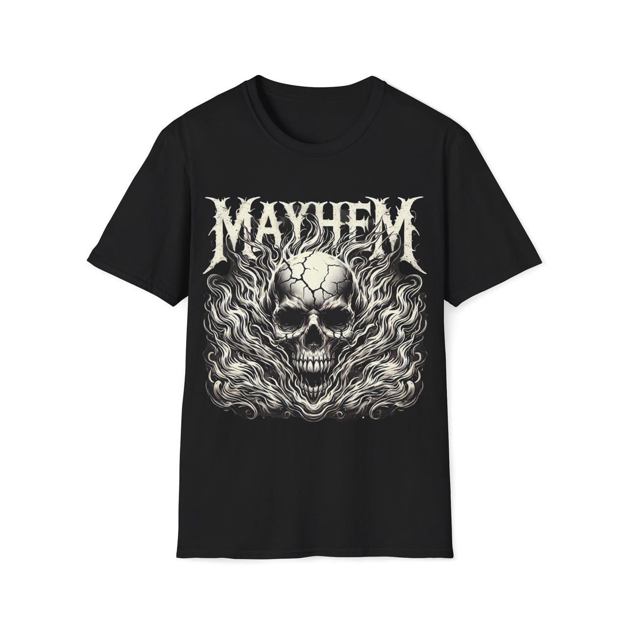 Macabre Threads Black Mayhem – Flaming Skull T-Shirt