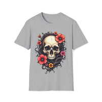 Macabre Threads Sport Grey Vivid Skull – Skull with Flowers Shirt