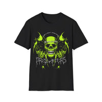 Macabre Threads Black Twilight Hunters Skull and Wolf T Shirt – Gothic Neon Skull Graphic Tee