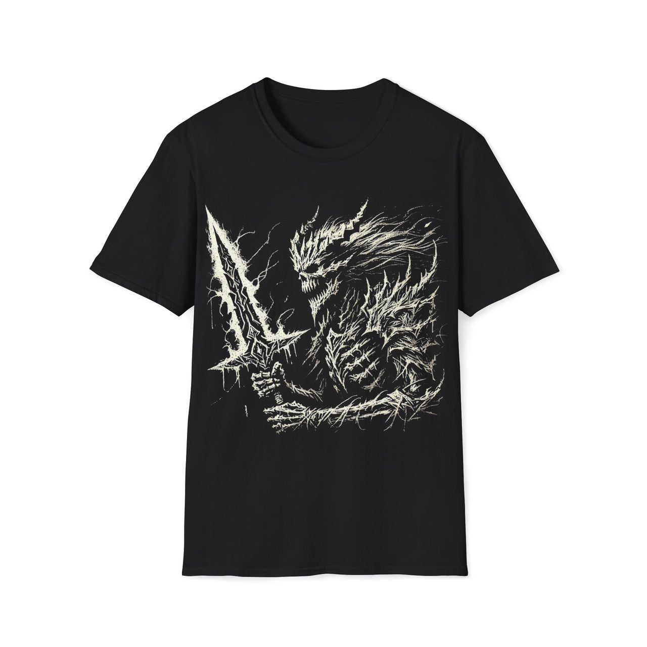 Macabre Threads Black Shadowforge Warlord T-Shirt – Gothic Warrior Sketch Design
