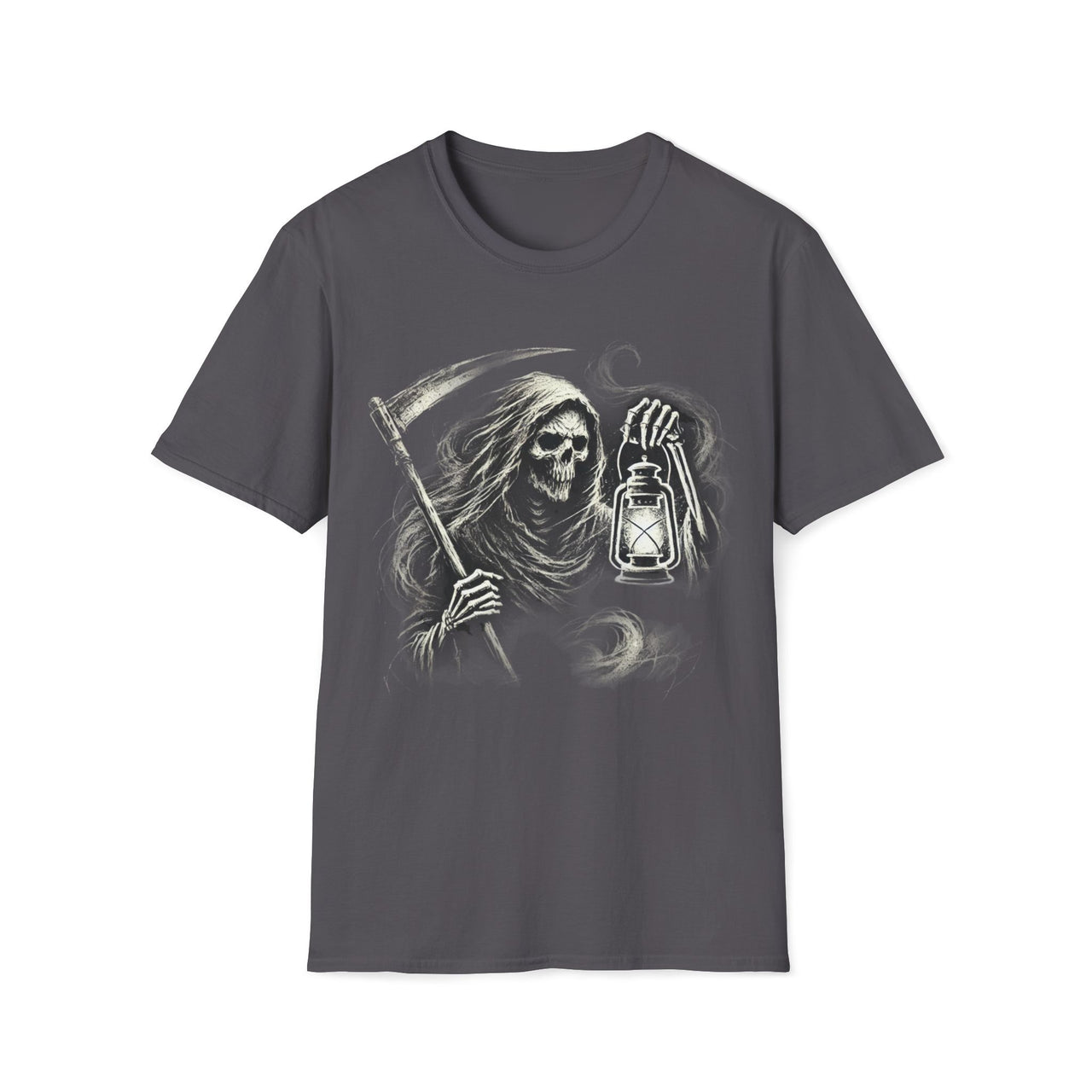 Macabre Threads Charcoal Lantern of Dread – Grim Reaper T-Shirt With Lantern