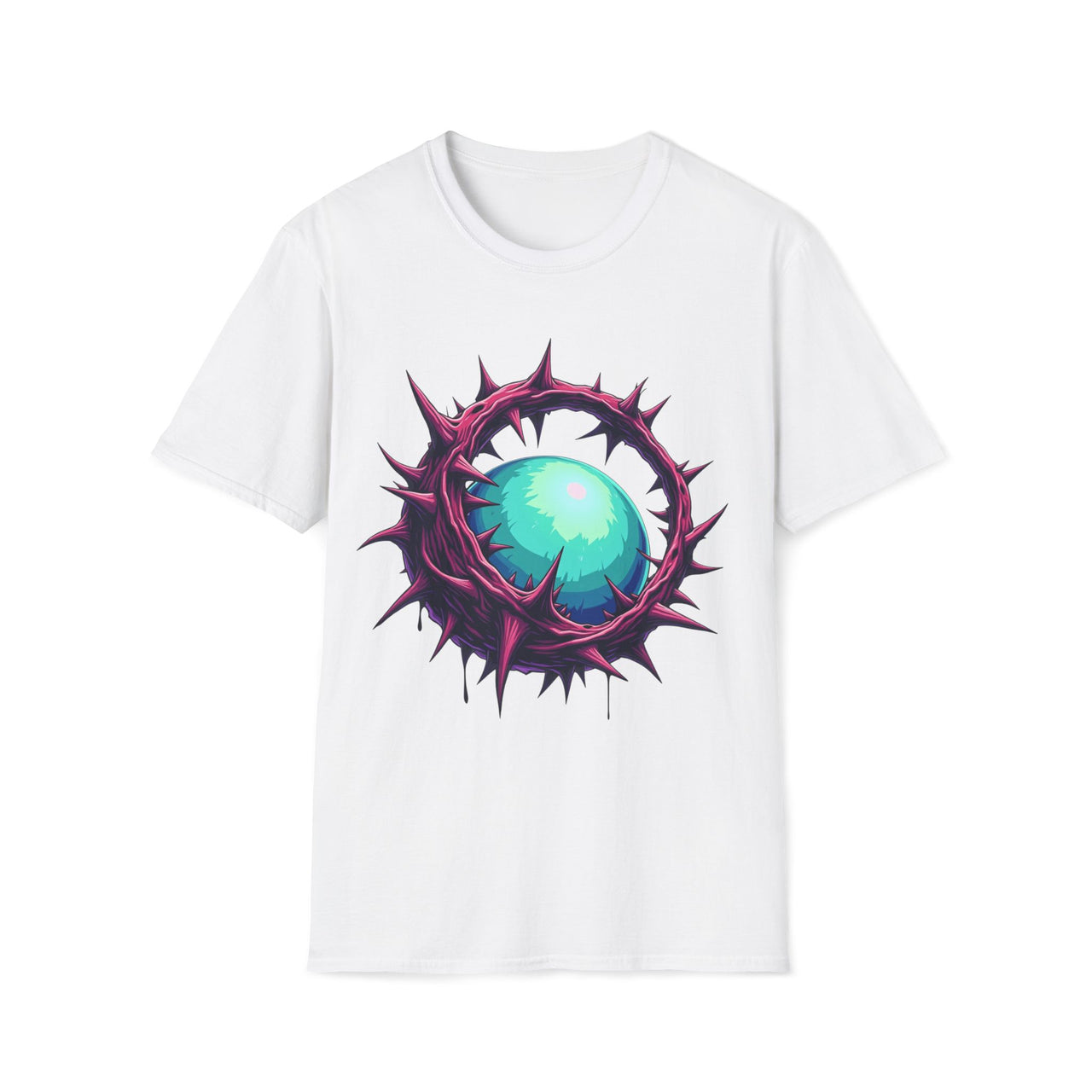Macabre Threads White Luminous Maze T-Shirt – Gothic Orb and Thorns Graphic Tee