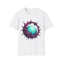 Macabre Threads White Luminous Maze T-Shirt – Gothic Orb and Thorns Graphic Tee