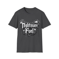 Macabre Threads Dark Heather Nightmare Fuel T-Shirt – Gothic Skull Graphic Tee