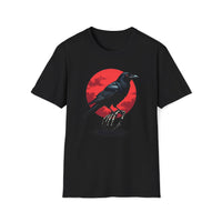 Macabre Threads Black Raven Twilight T-Shirt – Gothic Raven and Red Moon Graphic Tee