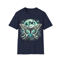 Macabre Threads Navy Lunar Mothrise – Gothic Moon Moth T-Shirt