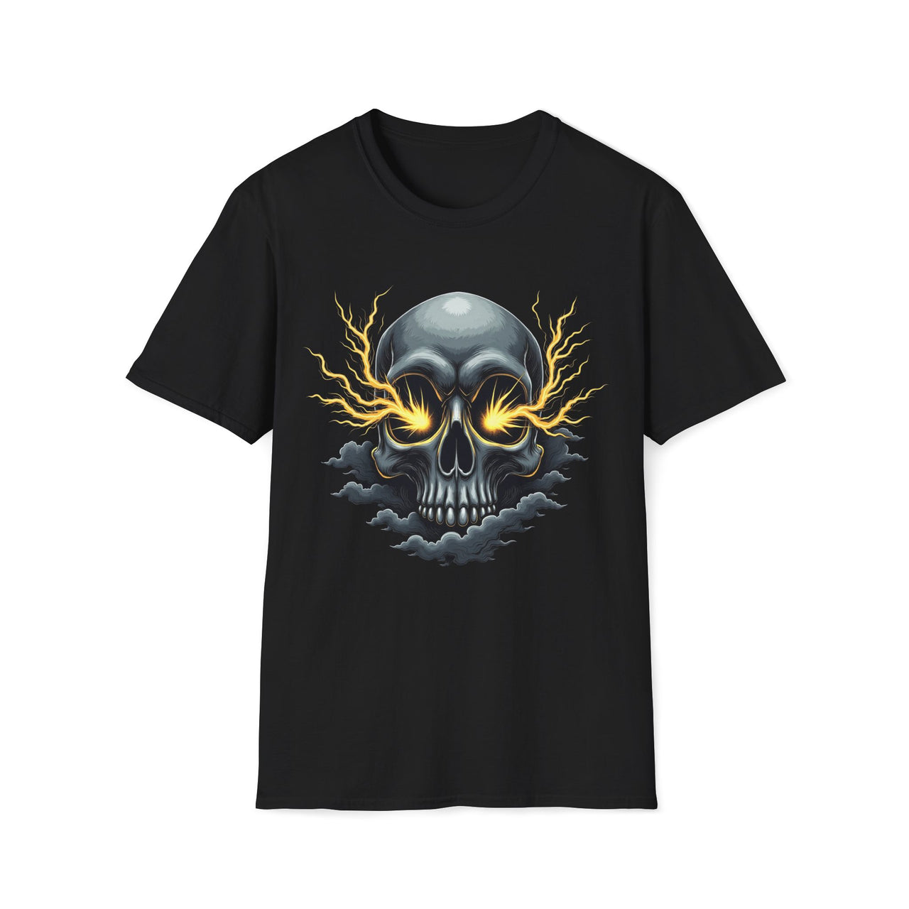 Macabre Threads Black Storm Skull Electric Skull T Shirt – Gothic Lightning Tee