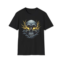Macabre Threads Black Storm Skull Electric Skull T Shirt – Gothic Lightning Tee