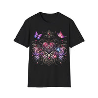 Macabre Threads Black Elegant Heart T-Shirt – Gothic Romance Butterfly Tee