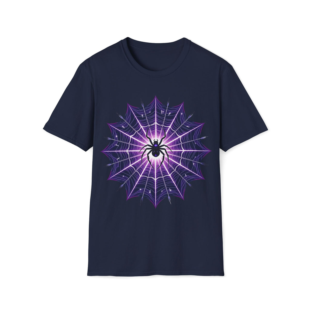 Macabre Threads Navy Mystic Weave T-Shirt – Gothic Spider Web Graphic Tee