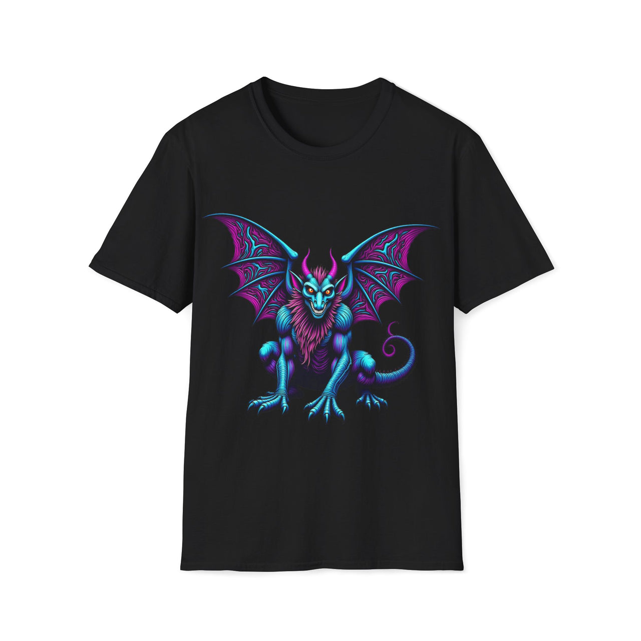 Macabre Threads Black Psychedelic Gargoyle T-Shirt – Neon Gothic Creature Design