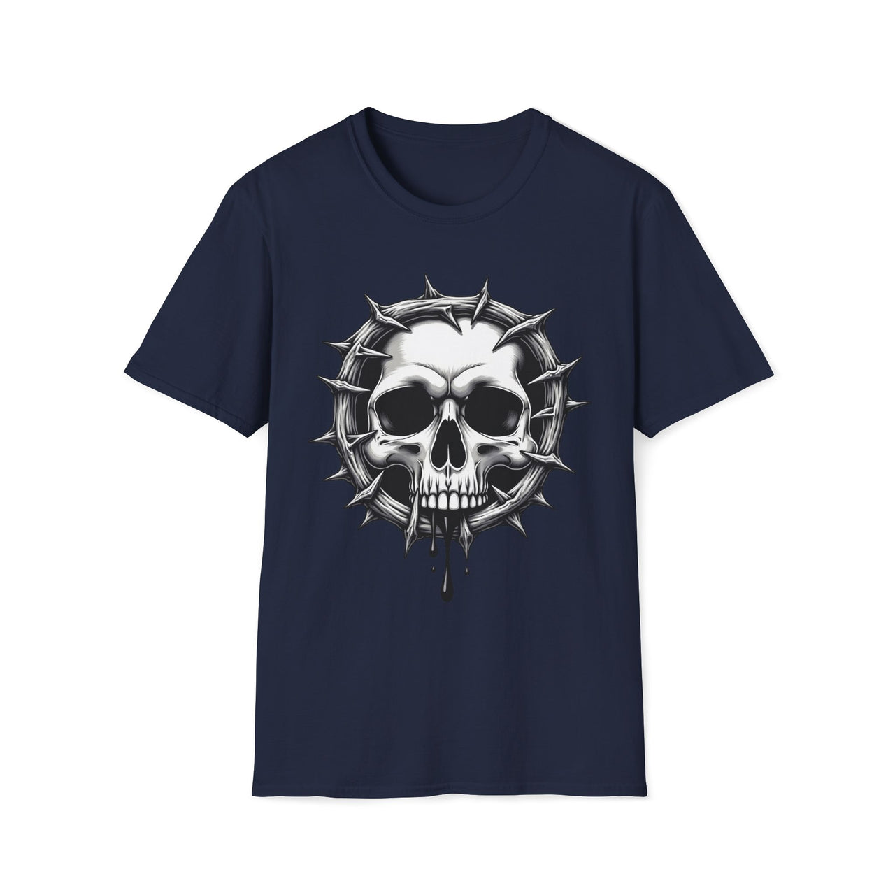 Macabre Threads Navy Gothic Skull Thorned Skull T Shirt – Dark Gothic Graphic Tee