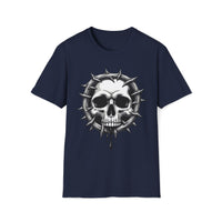 Macabre Threads Navy Gothic Skull Thorned Skull T Shirt – Dark Gothic Graphic Tee