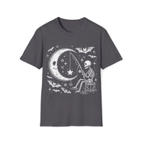 Macabre Threads Charcoal Starlight Catch T-Shirt – Whimsical Gothic Skeleton Design