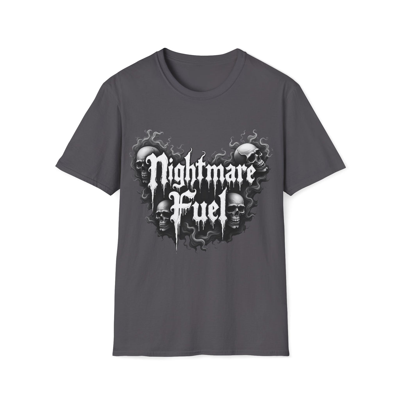 Macabre Threads Charcoal Nightmare Fuel T-Shirt – Gothic Skull Graphic Tee