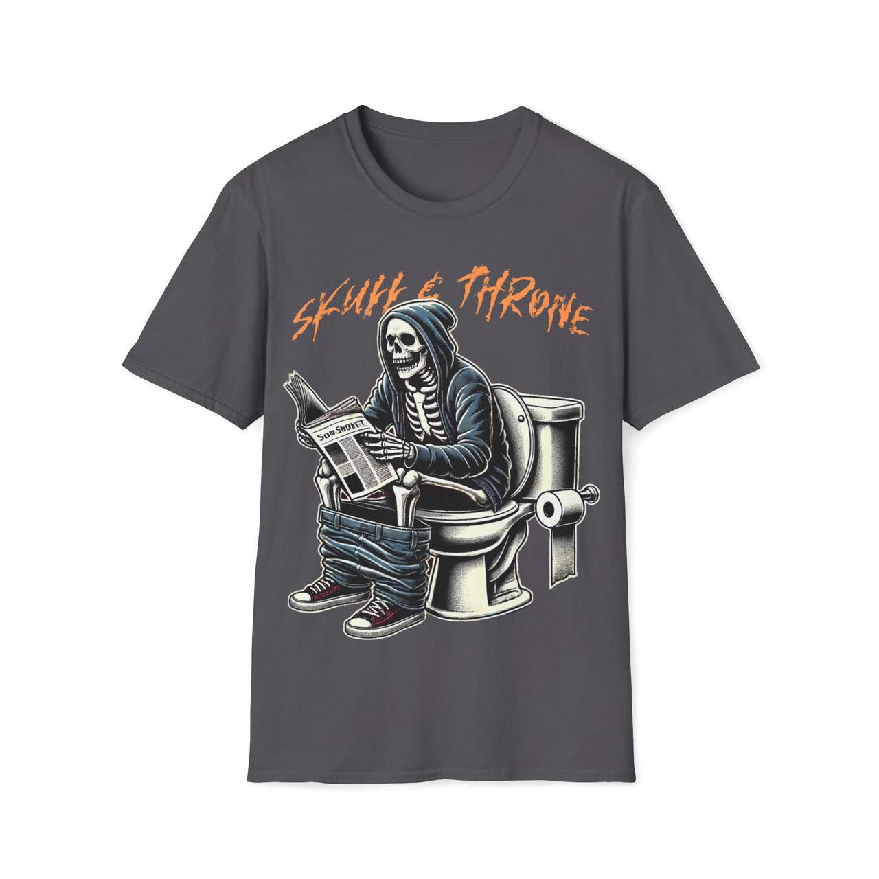 Macabre Threads Charcoal Skull and Throne – Gothic Skeleton King T-Shirt