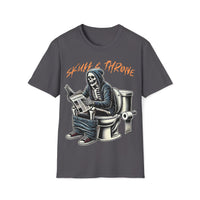 Macabre Threads Charcoal Skull and Throne – Gothic Skeleton King T-Shirt