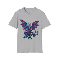 Macabre Threads Sport Grey Psychedelic Gargoyle T-Shirt – Neon Gothic Creature Design