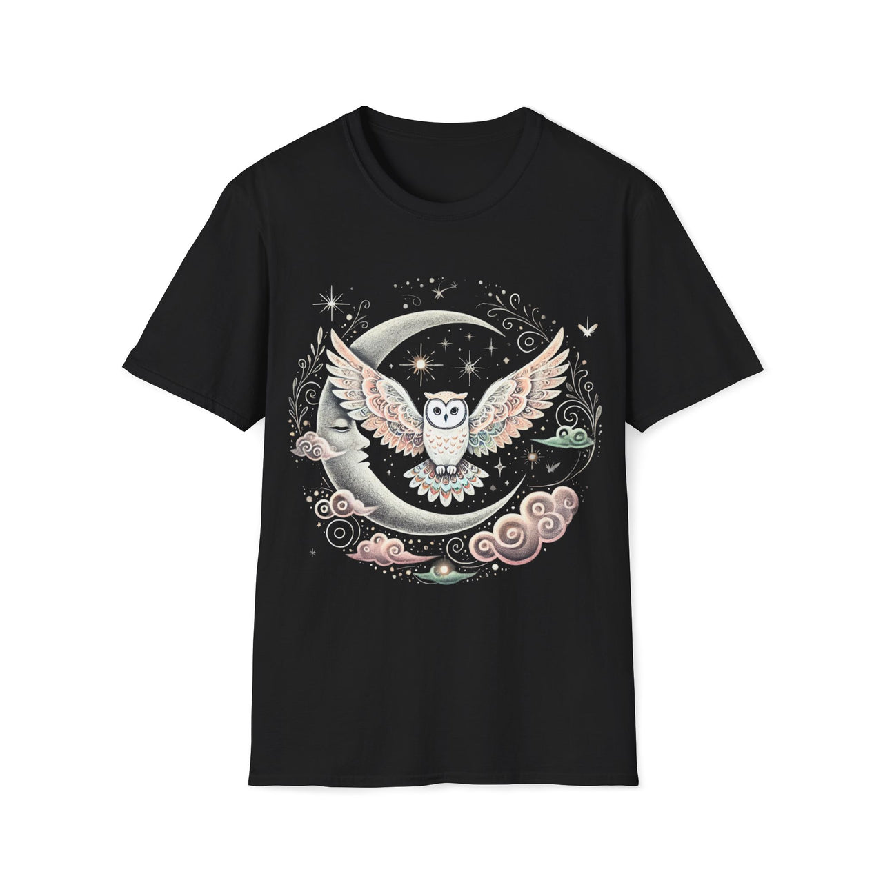 Macabre Threads Black Celestial Guardian – Moon Owl T-Shirt