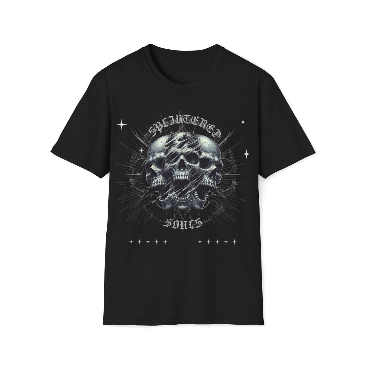 Macabre Threads Black Splintered Souls Skull Graphic Tee – Cracked Gothic Skull T-Shirt