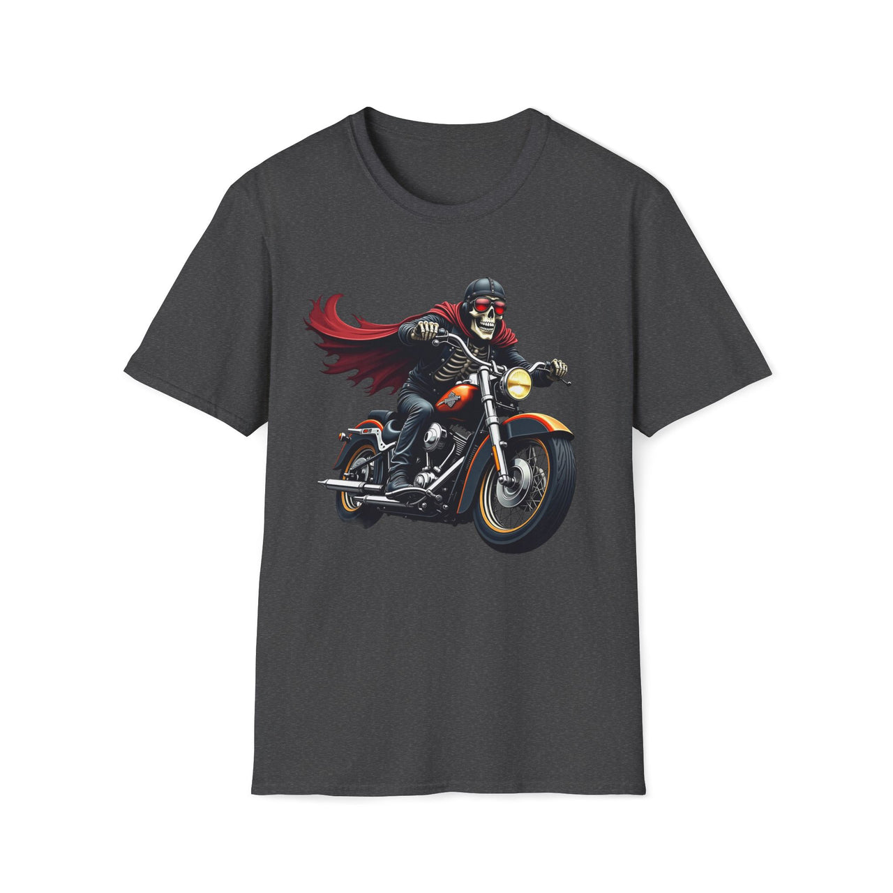 Macabre Threads Dark Heather Gothic Rider T-Shirt – Skeleton Motorcycle Graphic Tee
